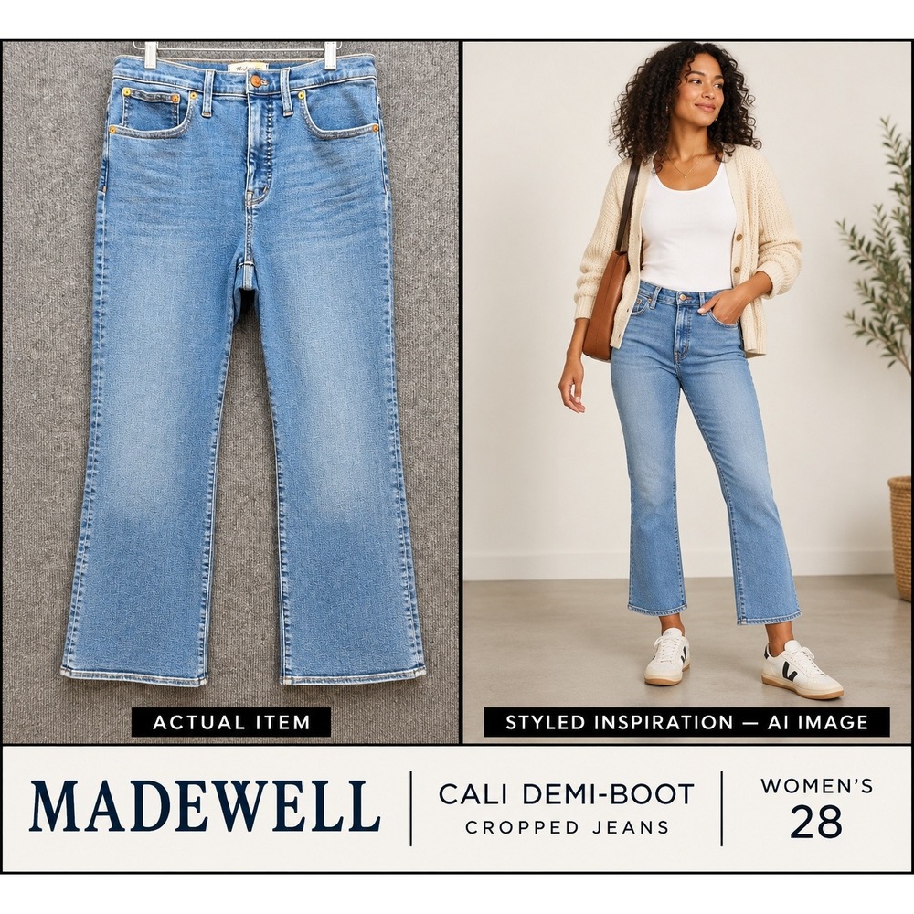 Madewell Cali Demi-Boot Jeans Womens High Rise Cropped Blue 28 Excellent Boho